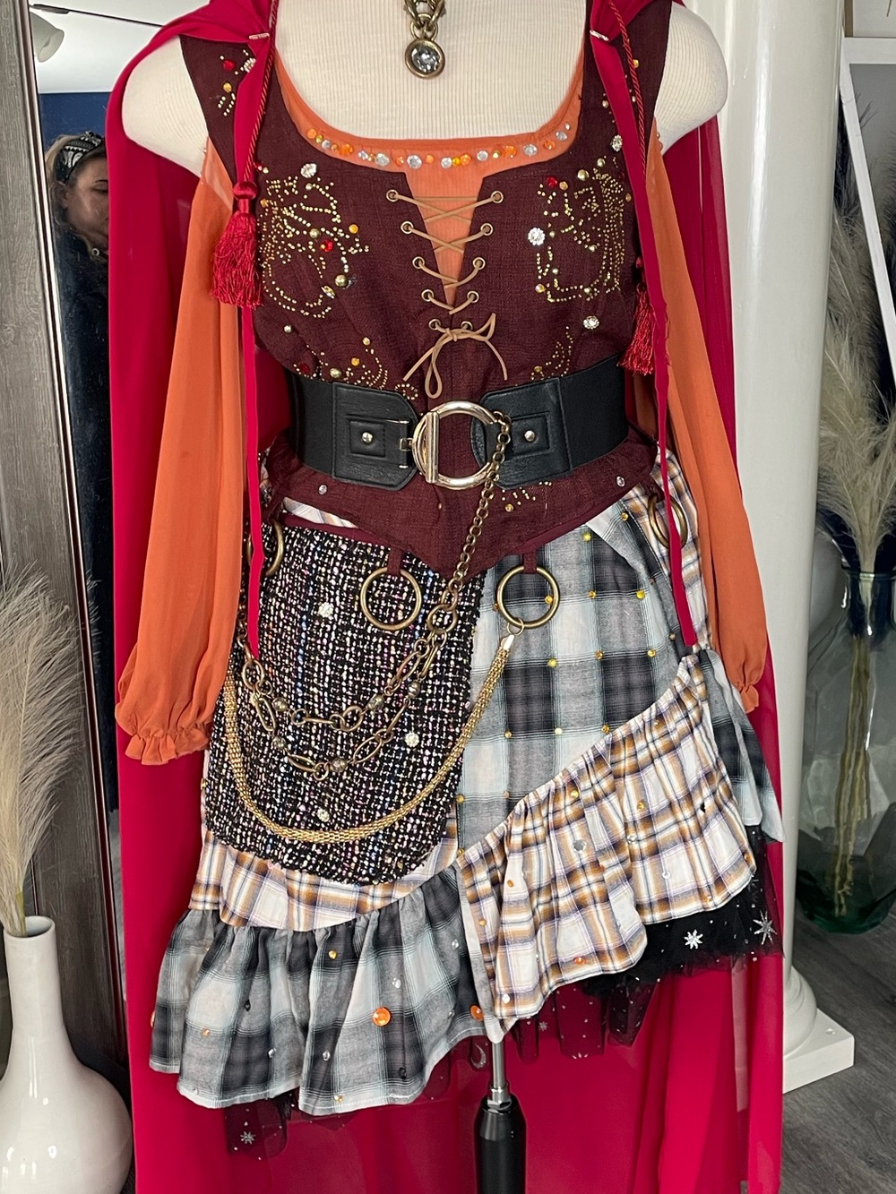 Customized Hocus Pocus Mary Multi-Color Enchanted Costume Dress with Gold Chains